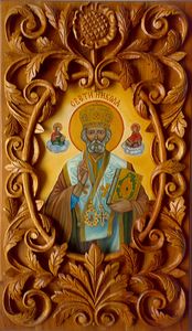 Icon St. Nicholas, wood carving - UNIKAT