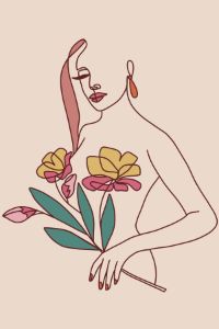 Elegant Line Art Woman with Flowers - Unique Creations by Nirali