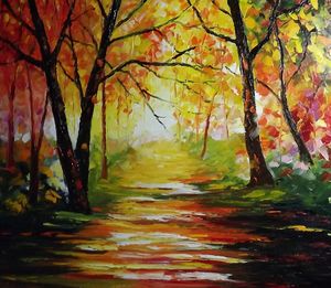 Colourful autumn trees ,oil paint. - ARTISTICAA - Paintings & Prints,  Landscapes & Nature, Forests, Boreal & Temperate - ArtPal