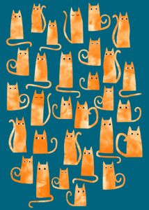 Ginger Cats Watercolor Teal - Nic Squirrell