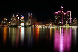 Pink Detroit Skyline