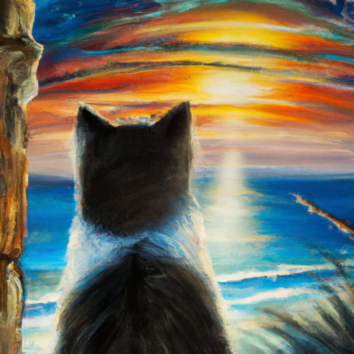 Cat Watching the Sunset - Cat Wall Art - Paintings & Prints