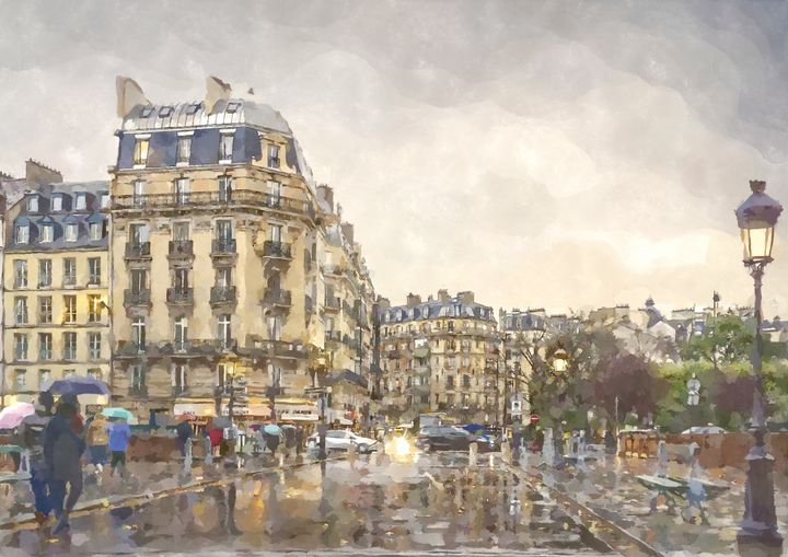 Paris Rain near Cafe Notre Dame - EM Arts & Prints