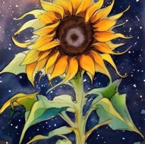 Watercolor Sunflower & Stars