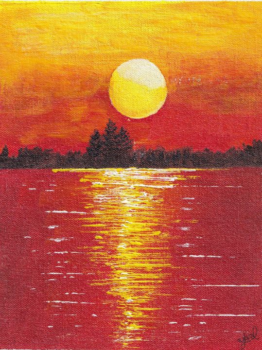 Pink Sunset Acrylic Painting | Canvas Panel Original Art