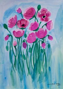 pink poppies - Lucy's Gallery - Paintings & Prints, Flowers
