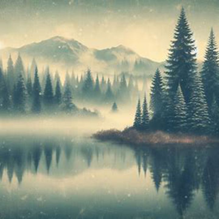 Misty dark green pine forest landscape Wall Mural