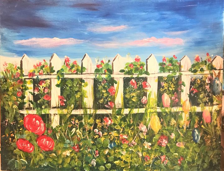 Flowers on the Fence - Allison Prior Art - Paintings & Prints ...