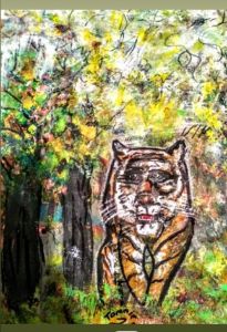 Cat in the forest - Unique art work 1957
