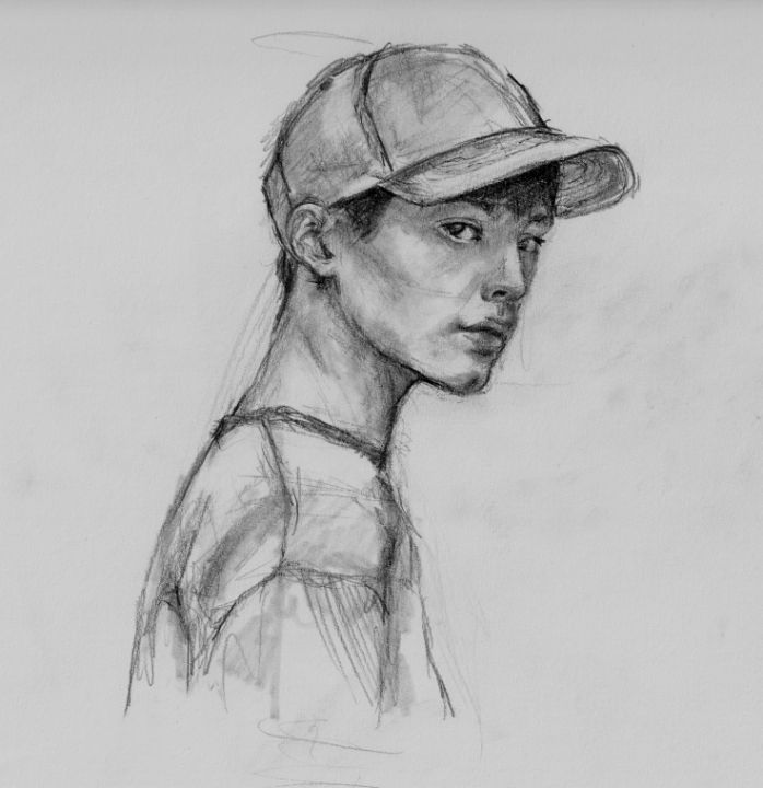 Charcoal Drawing of a Boy with Cap - Your Art Journal - Drawings &  Illustration, People & Figures, Portraits, Male - ArtPal