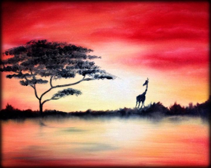 16x20 African Sunset Oil Painting - The Purple Canvas - Paintings & Prints,  Landscapes & Nature, Skyscapes, Sunrise & Sunset - ArtPal