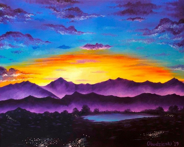 Original Oil Painting A Colorful Lake Sunset 16 X 20 Stretched Canvas Wall  Art Great for Gifts Large Landscape Painting 