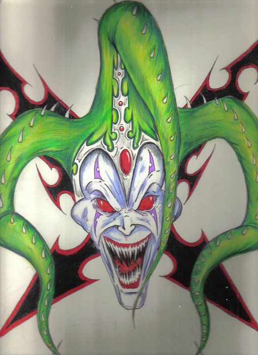 evil jester skull drawing