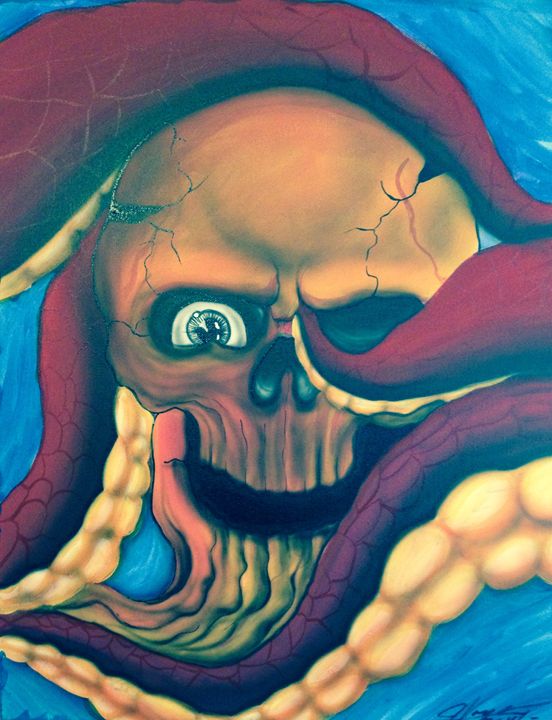 Skull with squid - Vargas Ink Art studio Joey Vargas