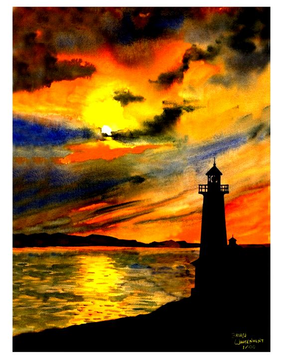 lighthouses at sunset