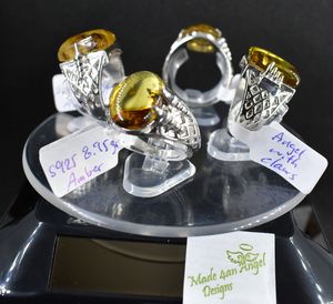 Amber 925 sterling silver rings