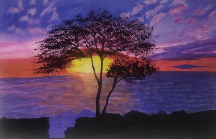 Sunset over Lake - Hayagreeva Arts