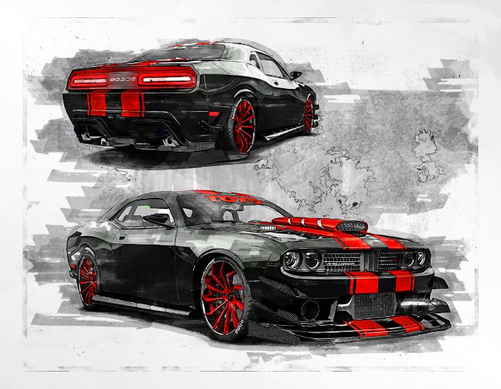 How to draw Dodge Challenger 1971 step by step  Sketchok easy drawing  guides