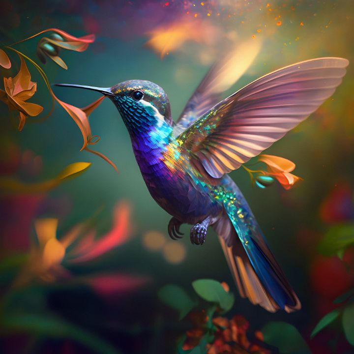 Flying hummingbird in colour by But First Framing on canvas, poster,  wallpaper and more