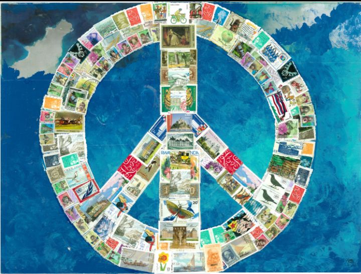 Peace sign in mail stamps - Alejandra Elsesser-Bunster