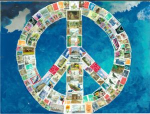 Peace sign in mail stamps