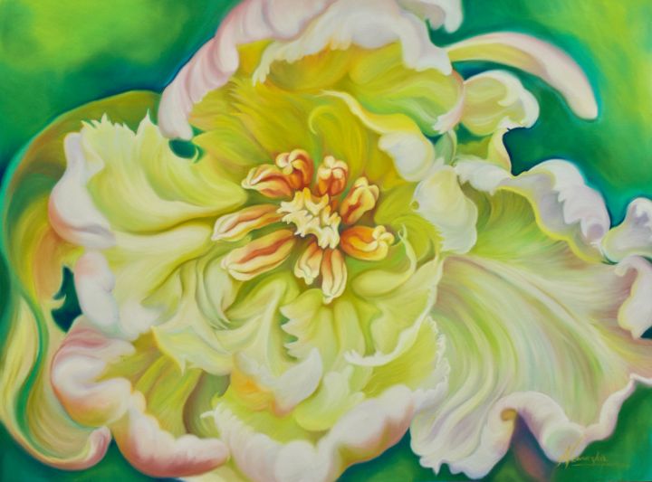 Intrigue- big tulip flower painting - Anita Nowinska Art