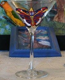 butterfly on wineglass - Marty's Arty