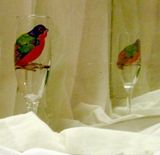 painted bunting on wine glass