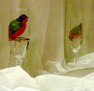 painted bunting on wine glass - Marty's Arty