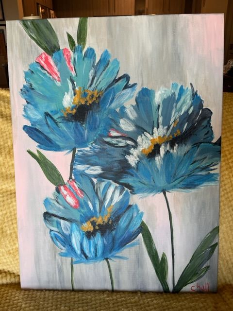 Blue Flowers - Foxy & Folk Art Co. by Carla Hall - Paintings