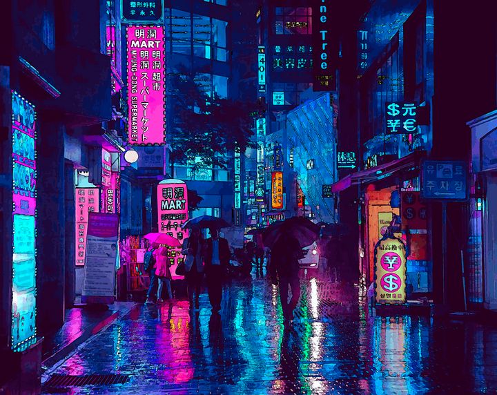 Rainy Night In Gangnam District - 6LNK - Paintings & Prints, Places ...