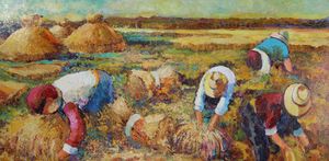 Farmers in wheat harvest