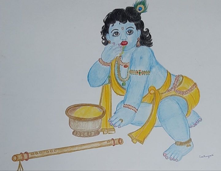 Krishna Painting Indian Original Art Spiritual Artwork Oil Canvas. - Shop  ARTbyAnnaSt Posters - Pinkoi