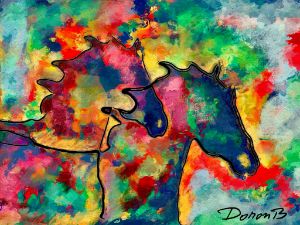 Colorful two horses