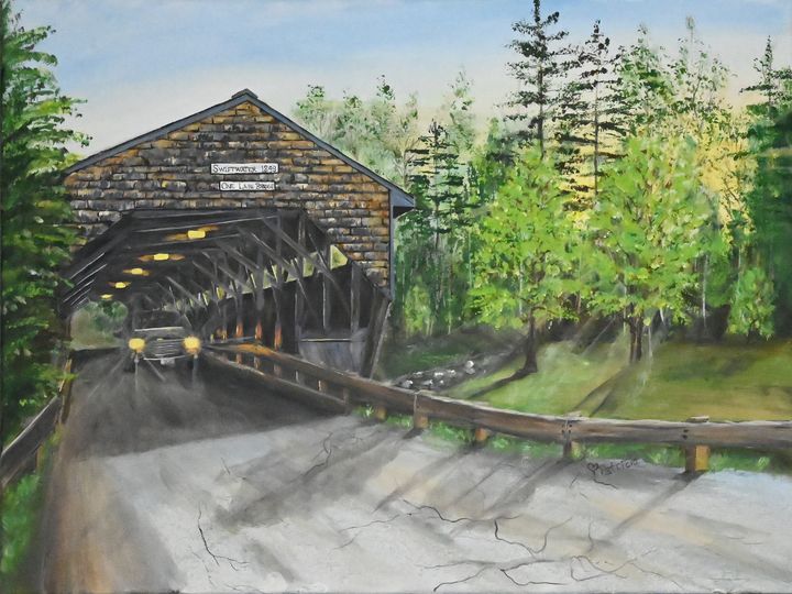Covered Bridge at Dawn - NostalgicNewEngland Paintings by Patricia