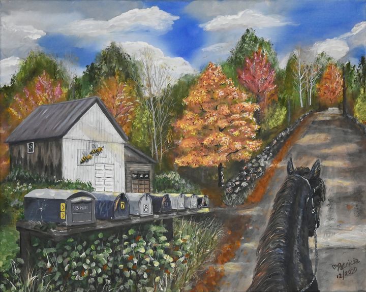 Horseback Riding on a Country Lane - NostalgicNewEngland Paintings by Patricia