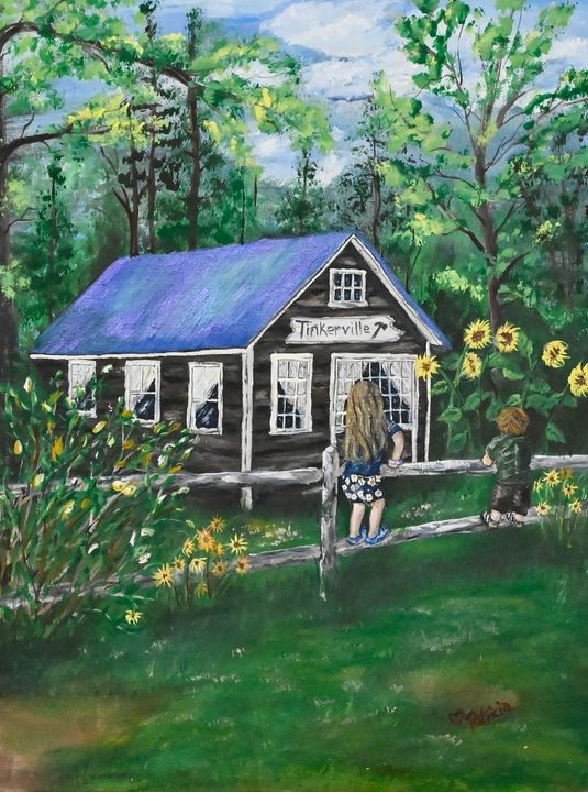 Tinkerville Kids on Fence - NostalgicNewEngland Paintings by Patricia