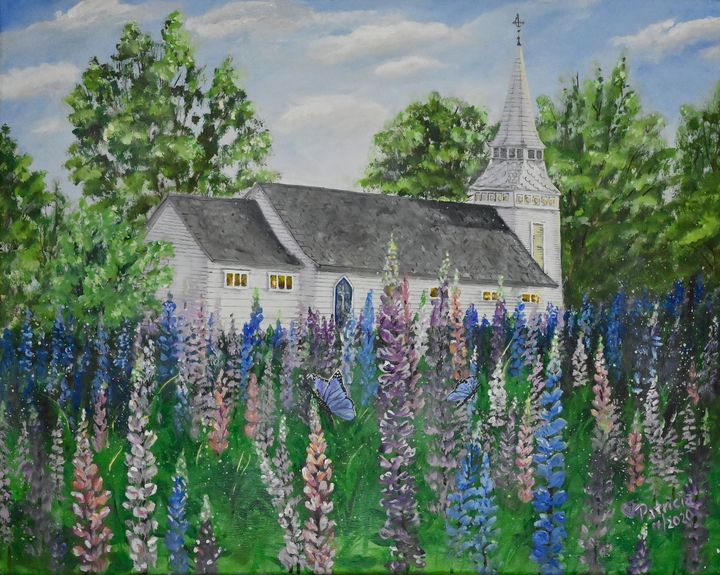 Church Invites, Lupines Bloom - NostalgicNewEngland Paintings by Patricia