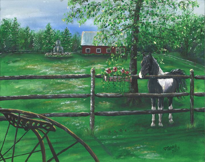 Horse in Pasture - NostalgicNewEngland Paintings by Patricia