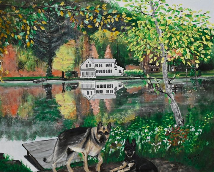 German Shepherds at Play - NostalgicNewEngland Paintings by Patricia