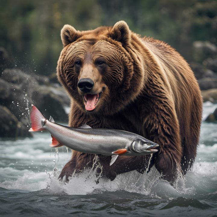 Alaskan brown bear chasing salmon - Lewis Sandler Mandala Art Gallery ...