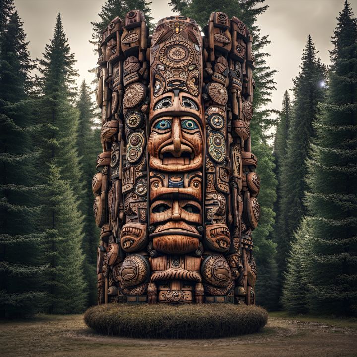 Native American Totem pole in Alaska - Lewis Sandler Mandala Art Gallery