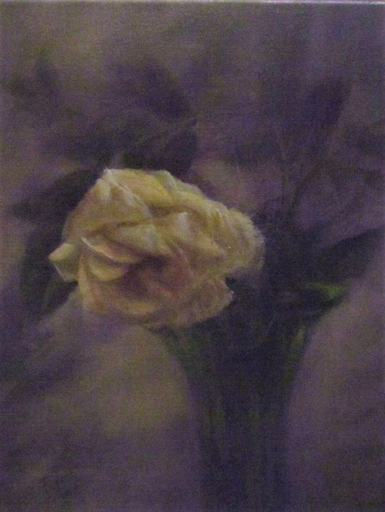Yellow Rose in a Green Vase - Fine Art Impressions