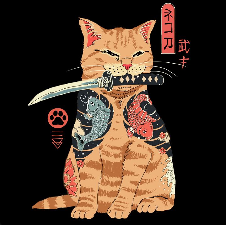 Catana - Samurai Cat - retrowave - Paintings & Prints, Animals, Birds ...