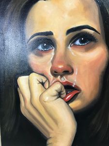 sad lady painting by Susan craker