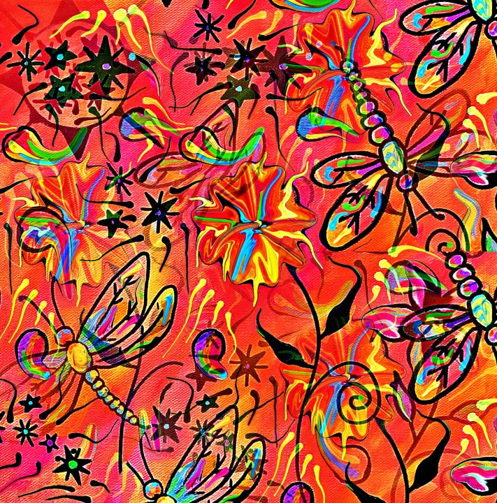 Dragonfly Frenzy Abstract Pattern Ar - Laurie'sArt111
