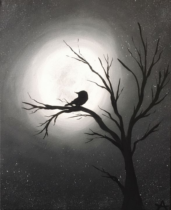 Raven At The Moon HyntiaDraw Paintings Prints Animals Birds   30 18 12 9 5 10 39m 