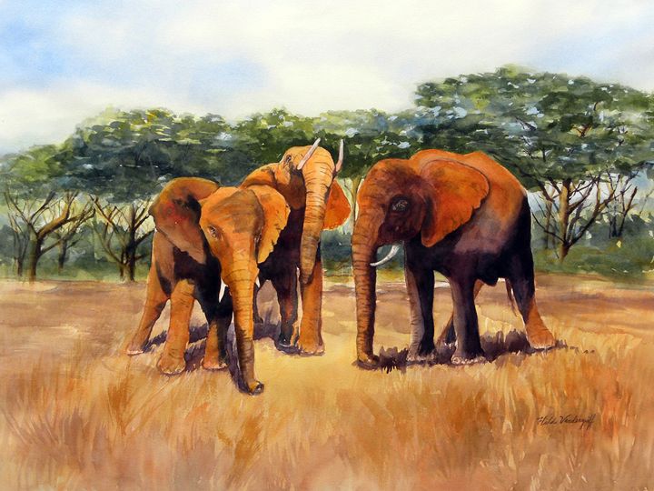 Elephants - Hilda Vandergriff - Paintings & Prints, Animals, Birds, & Fish,  Elephants - ArtPal