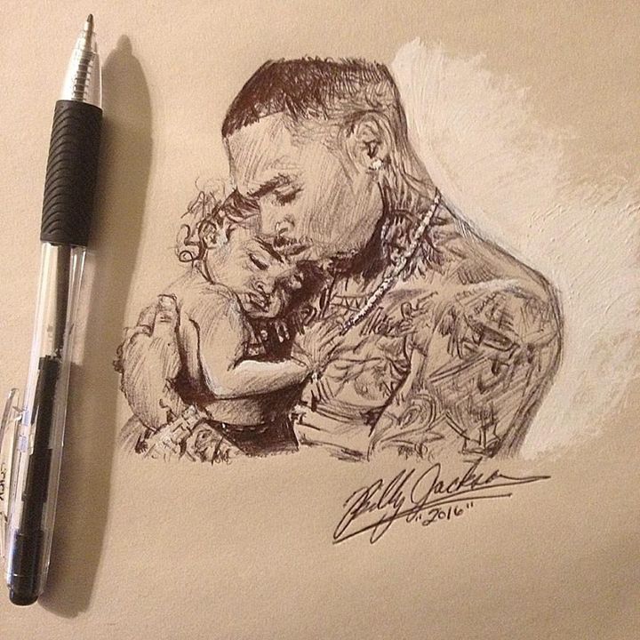 Progress shots of a ball point pen art of Chris Brown : r/drawing