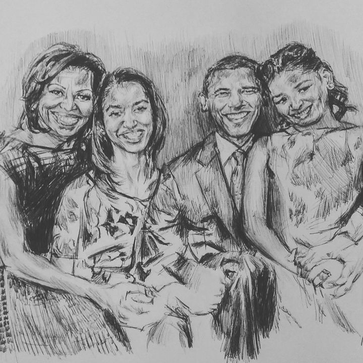 The OBAMA Family Portrait Billy Jackson Drawings Illustration 